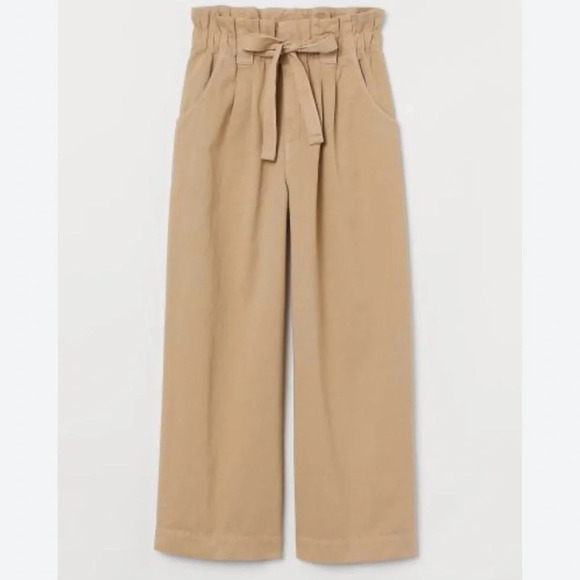 H&M Twill Paper Bag Pants in Beige Size  14 - Picture 1 of 5